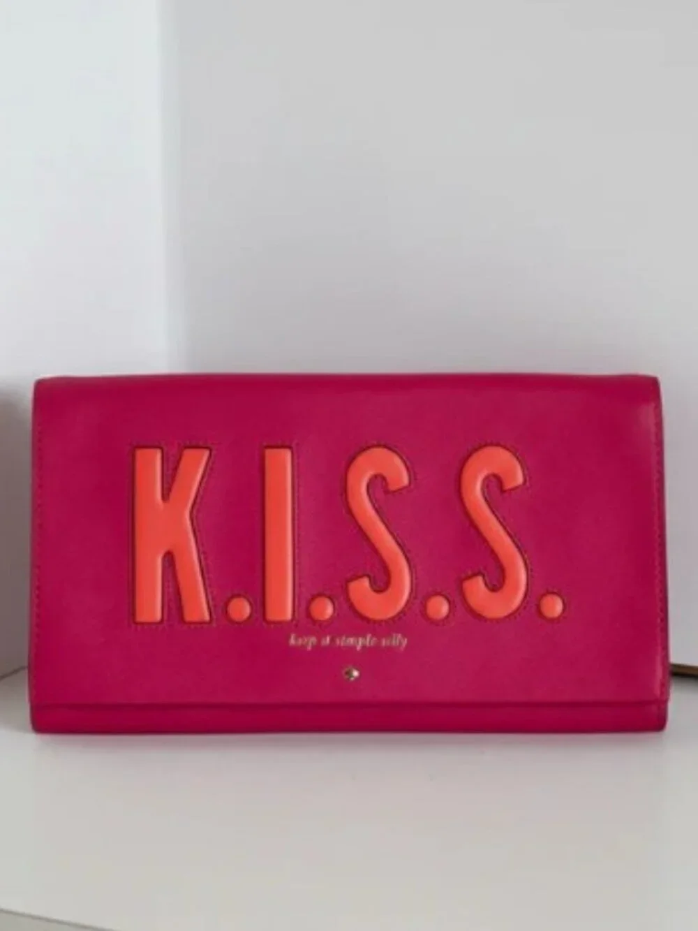 Kate Spade Kiss Tally Clutch Pink Leather Foldover Love Birds Bag